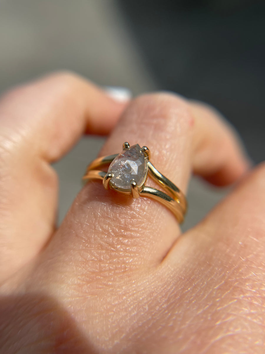 Julie | 1ct Pear Salt and Pepper Diamond 14k Yellow Gold - MTD