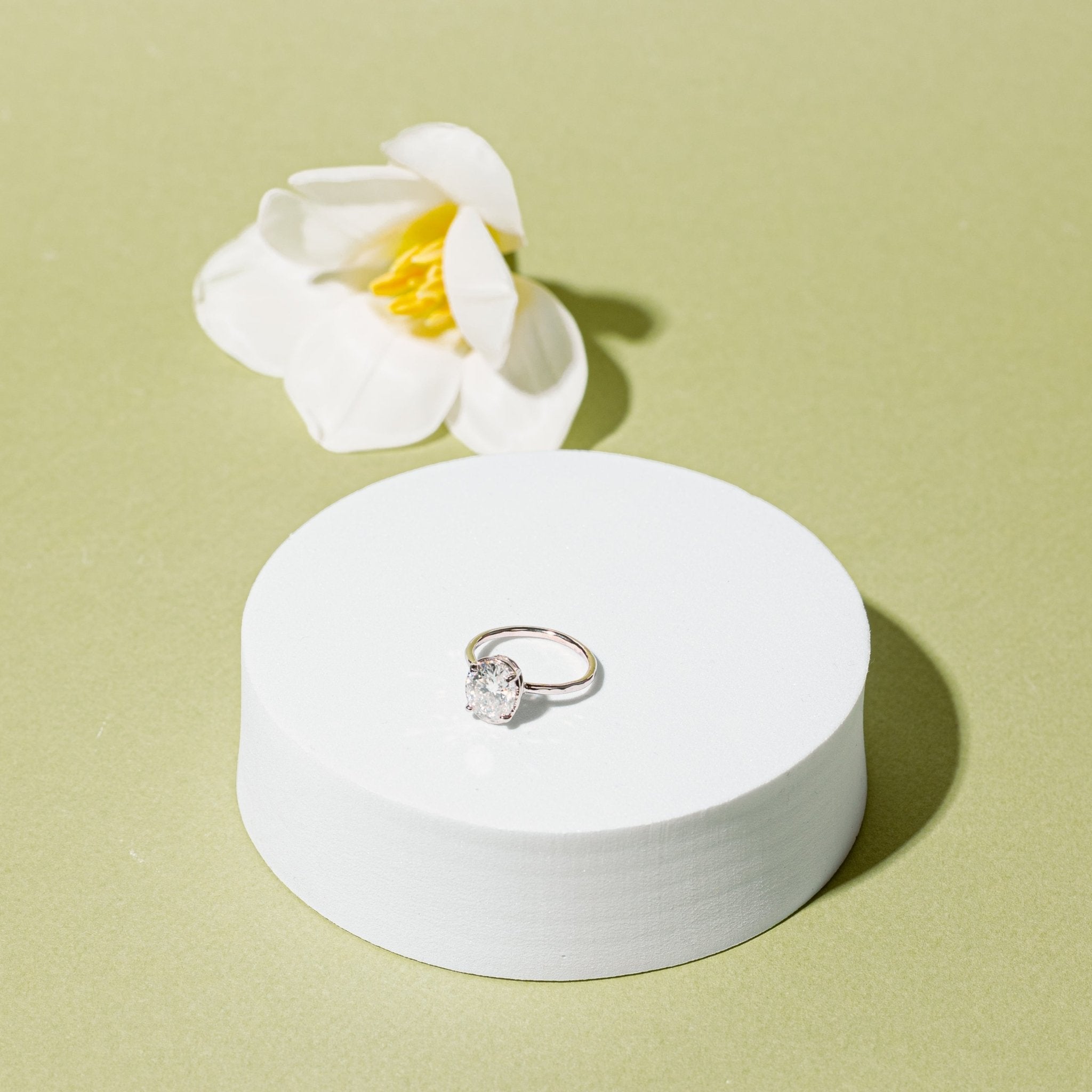 Ahna | Oval Moissanite Engagement Ring Hammered Halo Thin Band - Ready to Ship - MTD